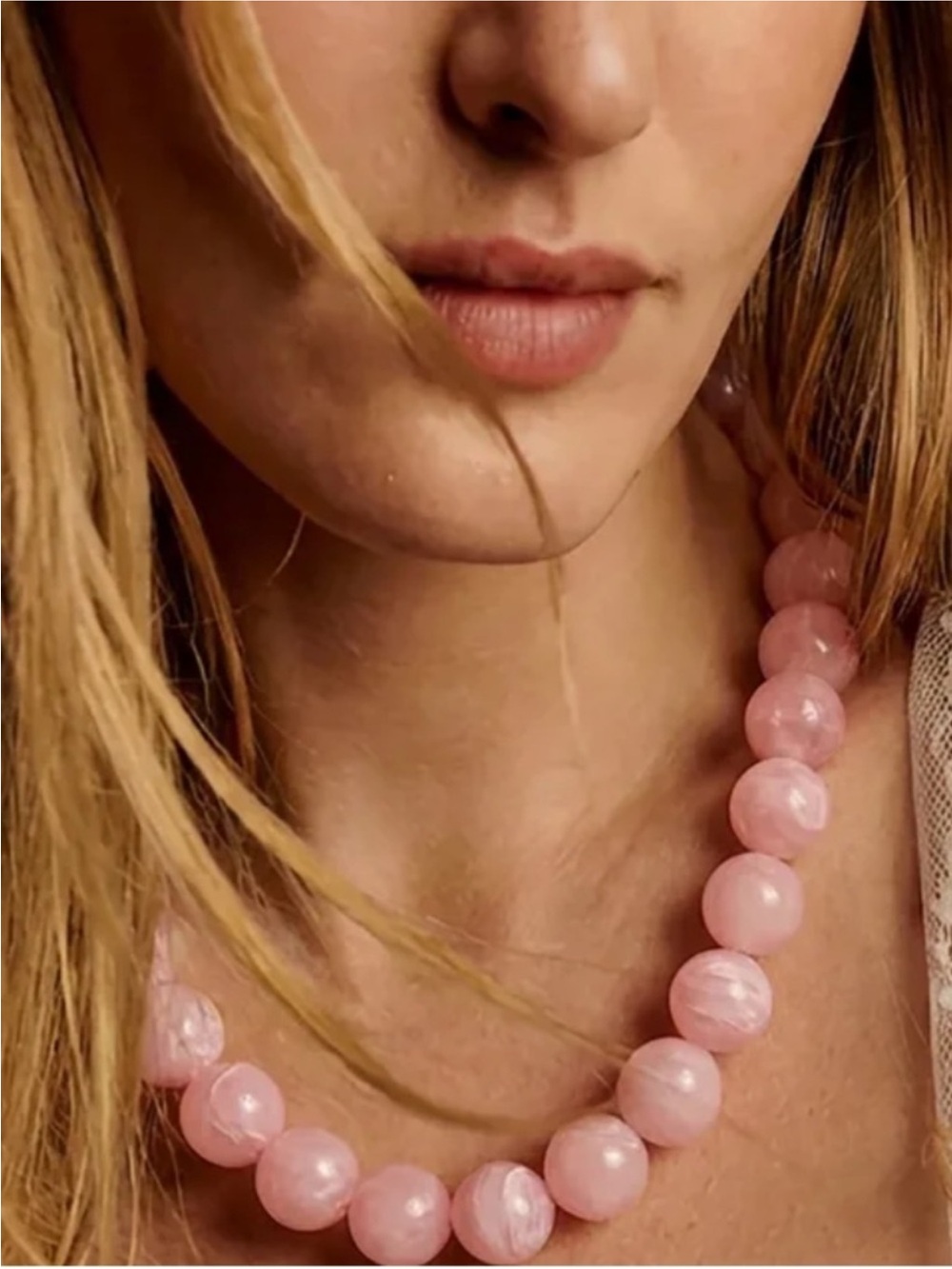 New! Marbled Blush Pink Beaded Dopamine Necklace NWOT 3038